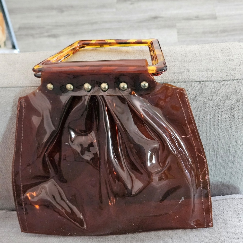 Brown Tinted Vinyl Clutch Bag with Tortoise Hard Plastic Handles